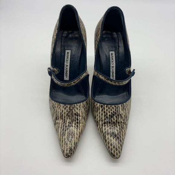 Manolo Blahnik Campari Snakeskin Mary Jane Heels